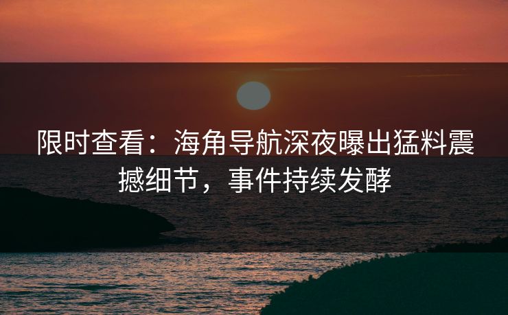 限时查看：海角导航深夜曝出猛料震撼细节，事件持续发酵
